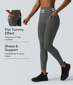 UltraSculptTM Jacquard Stripe High Waisted Tummy Control Running Leggings with Pockets