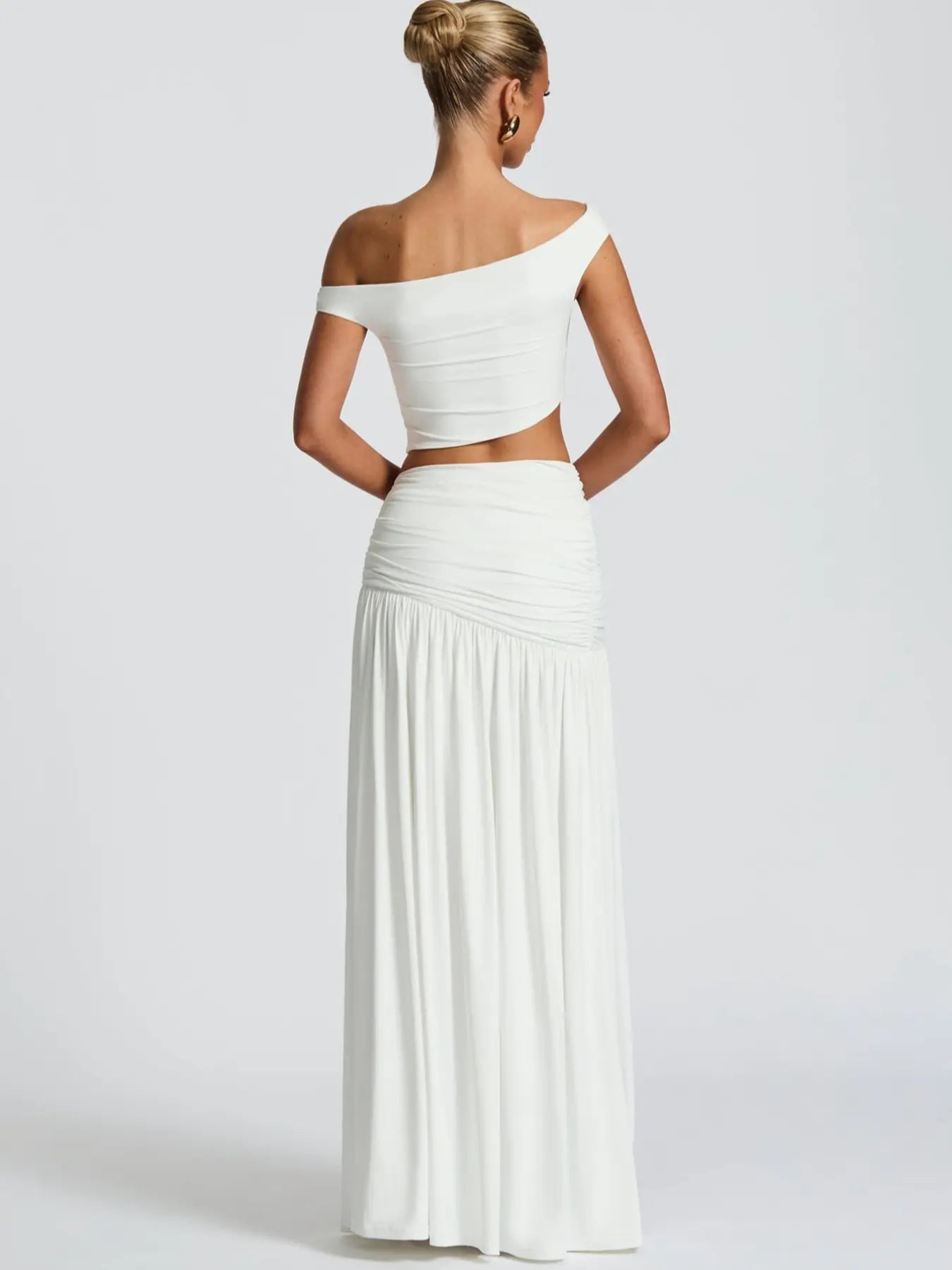 Women's One Shoulder Bodycon Skirt Set - Asymmetrical Hem