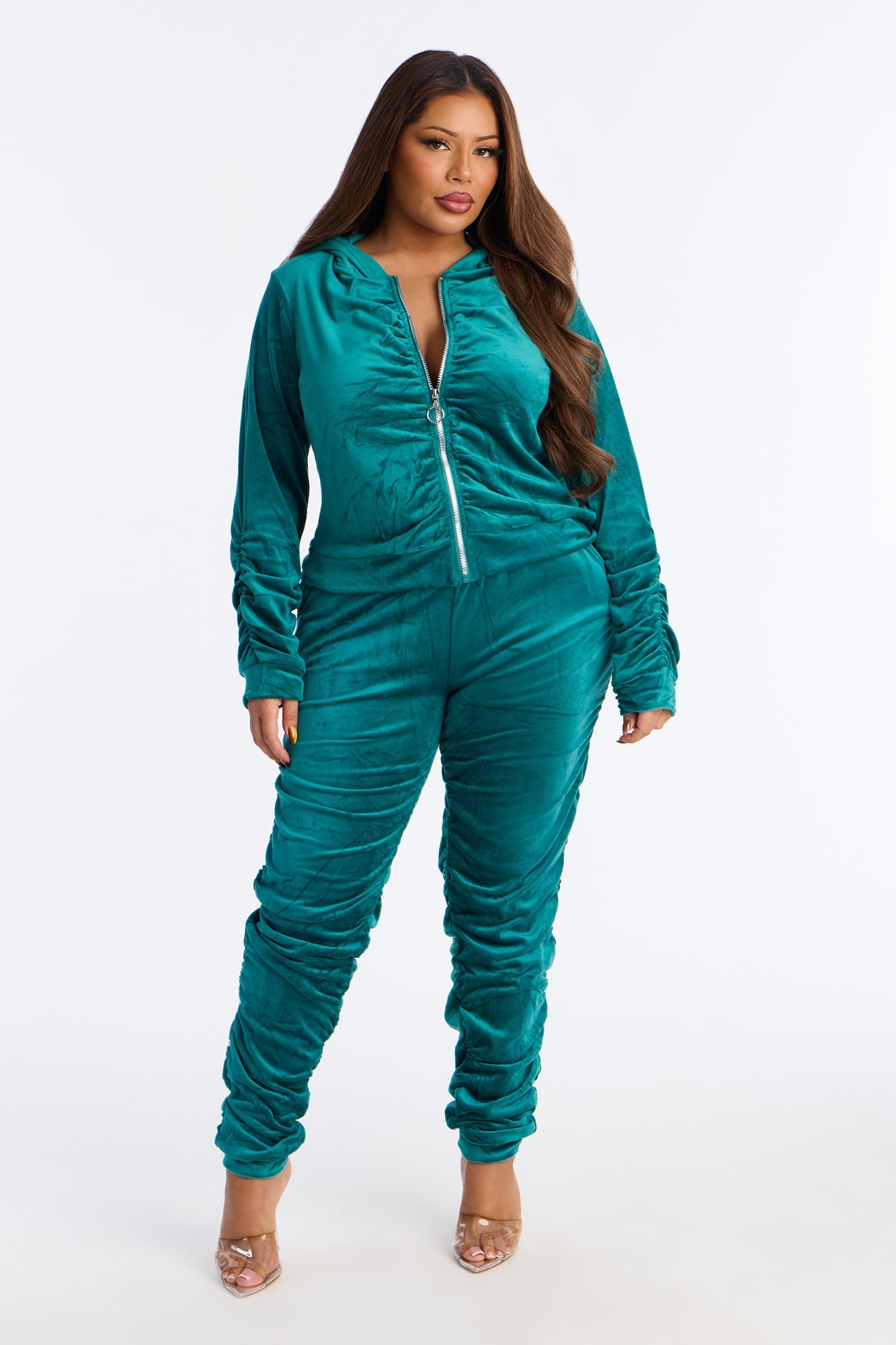Soft Girl Energy Ruched Velour Jogger Set - Black