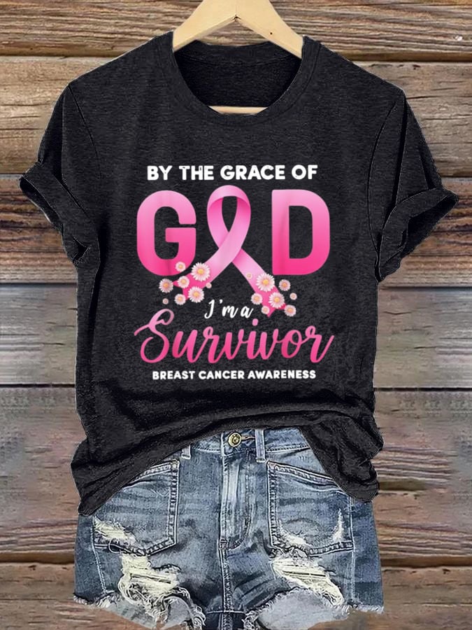 Women's By The Grace of God I'm A Survivor Breast Cancer Survivor T-Shirt