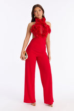 Kennedy 3D Floral Mock Neck Jumpsuit - Red