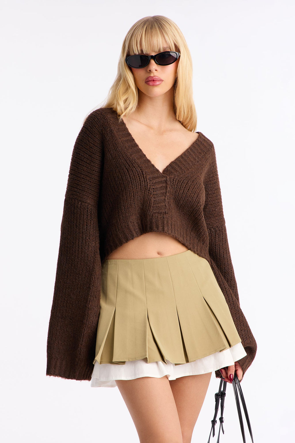 Warm Embrace Oversized V Neck Sweater - Chocolate