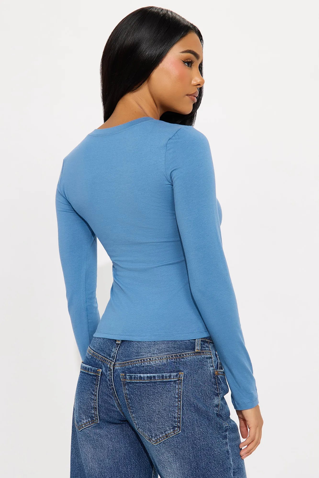 Elise Round Neck Long Sleeve Top - Black