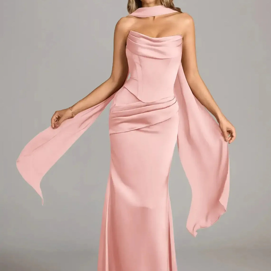 Azazie Sorrel Corset Lace-up Mermaid Wedding Guest Evening Luminous Satin Maxi Dress Minimalist