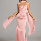 Azazie Sorrel Corset Lace-up Mermaid Wedding Guest Evening Luminous Satin Maxi Dress Minimalist