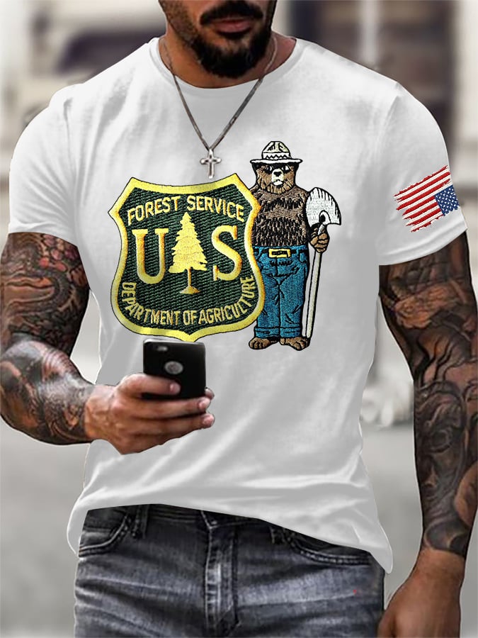 Men's Retro Save The Forest Service Print T-Shirt