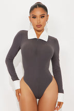 Ultimatum Collared Long Sleeve Bodysuit - Black/combo