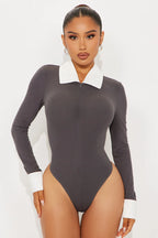 Ultimatum Collared Long Sleeve Bodysuit - Black/combo