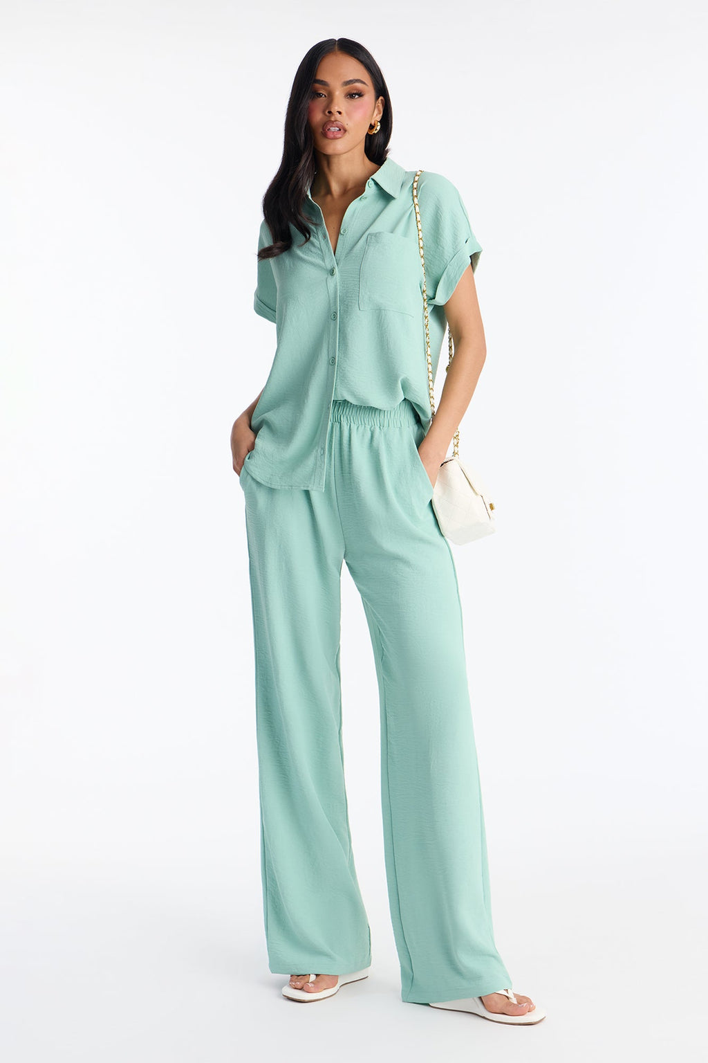 Makela Flowy Wide Leg Pant Set - Mocha