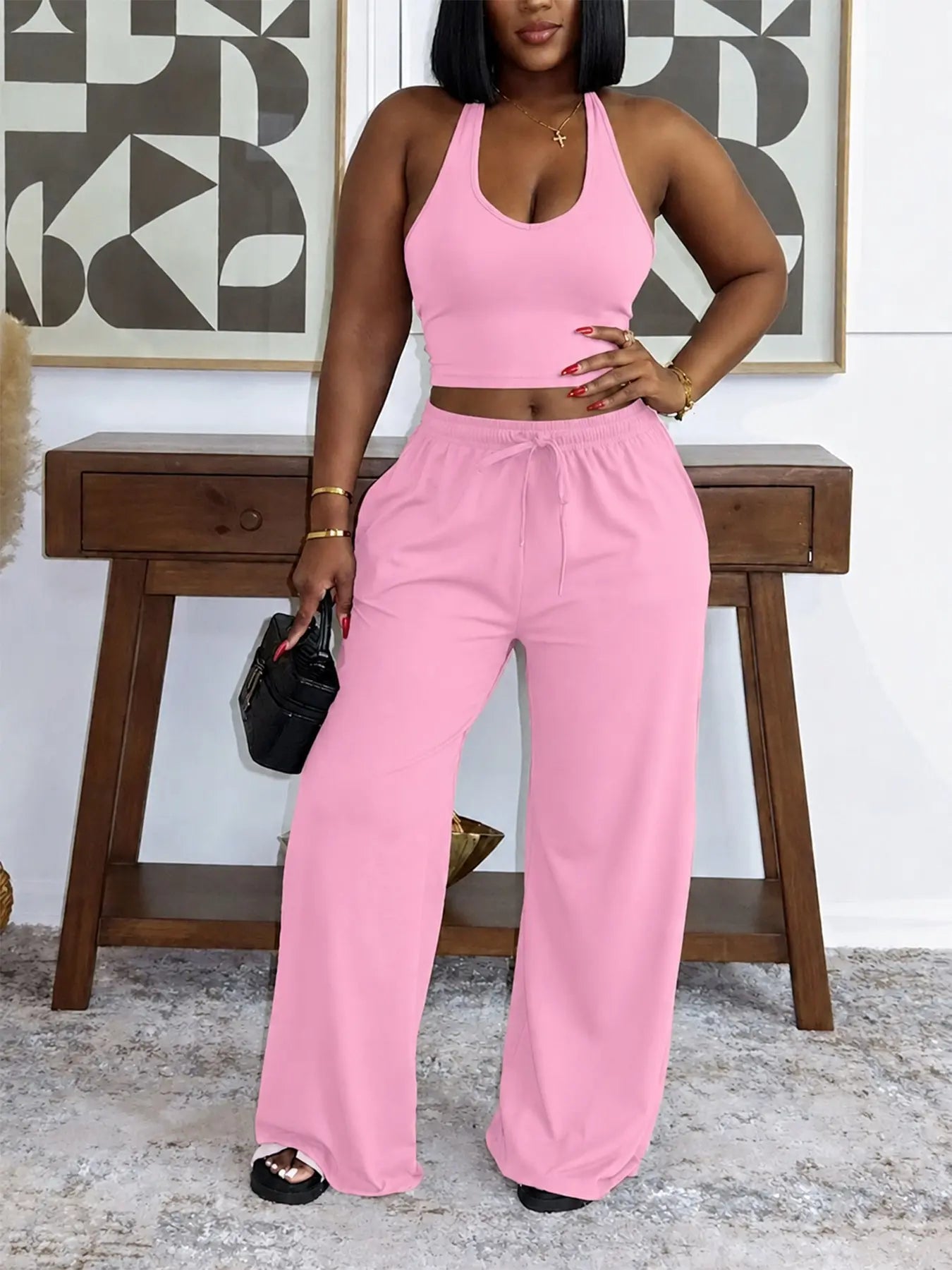 Summer Women's Halter Neck Slimming Top & Wide-Leg Pants