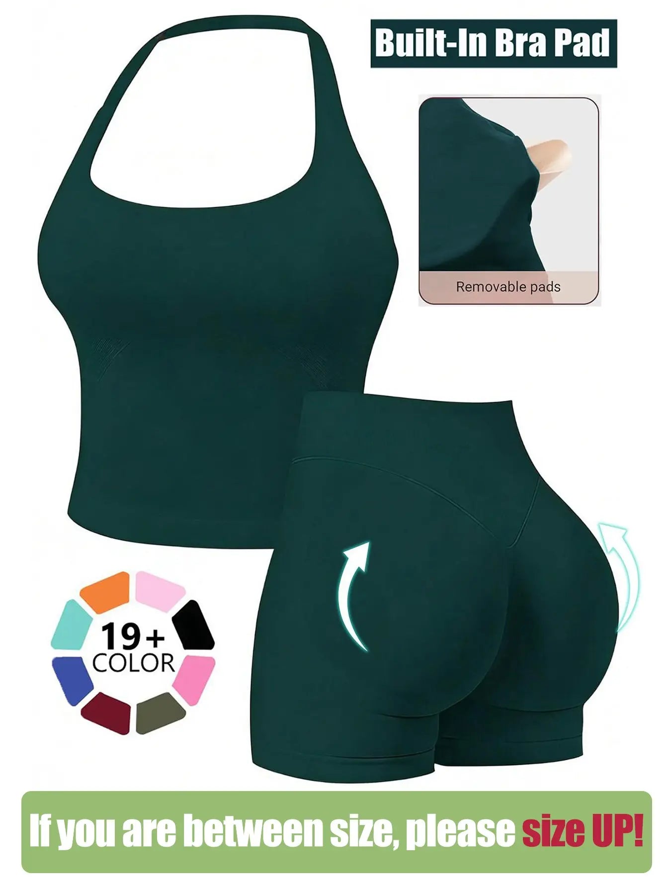 Seamless Workout Sets for Women, Halter Tank Top & Gym Scrunched Shorts Sports Set, Sporty Breathable Quick Drying Outfits for Yoga Gym Workout Running, Ladies Sportswear for Summer