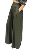 Women's Plain Plicated Pocket Wide Leg Pants