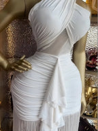 Women's Cross Strap Sleeveless Fringe Maxi Formal Prom Dress,Spring Lady Skirts,Sexy Design Elegant Style Party Outfit,Evening Cocktail Night Tassel Chic Engagement Dresses