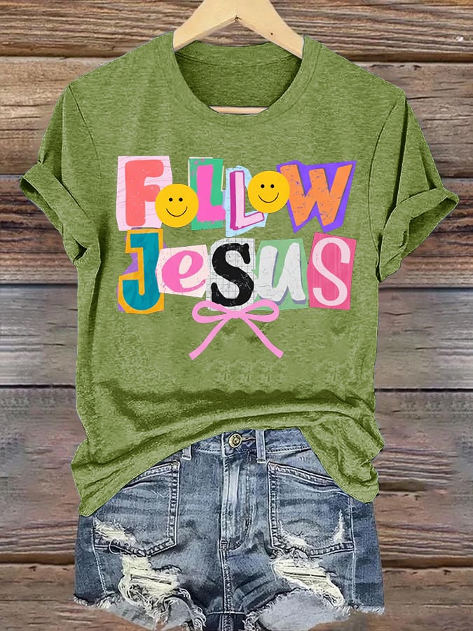 Women's  Follow Jesus Christian Faith Print T-Shirt