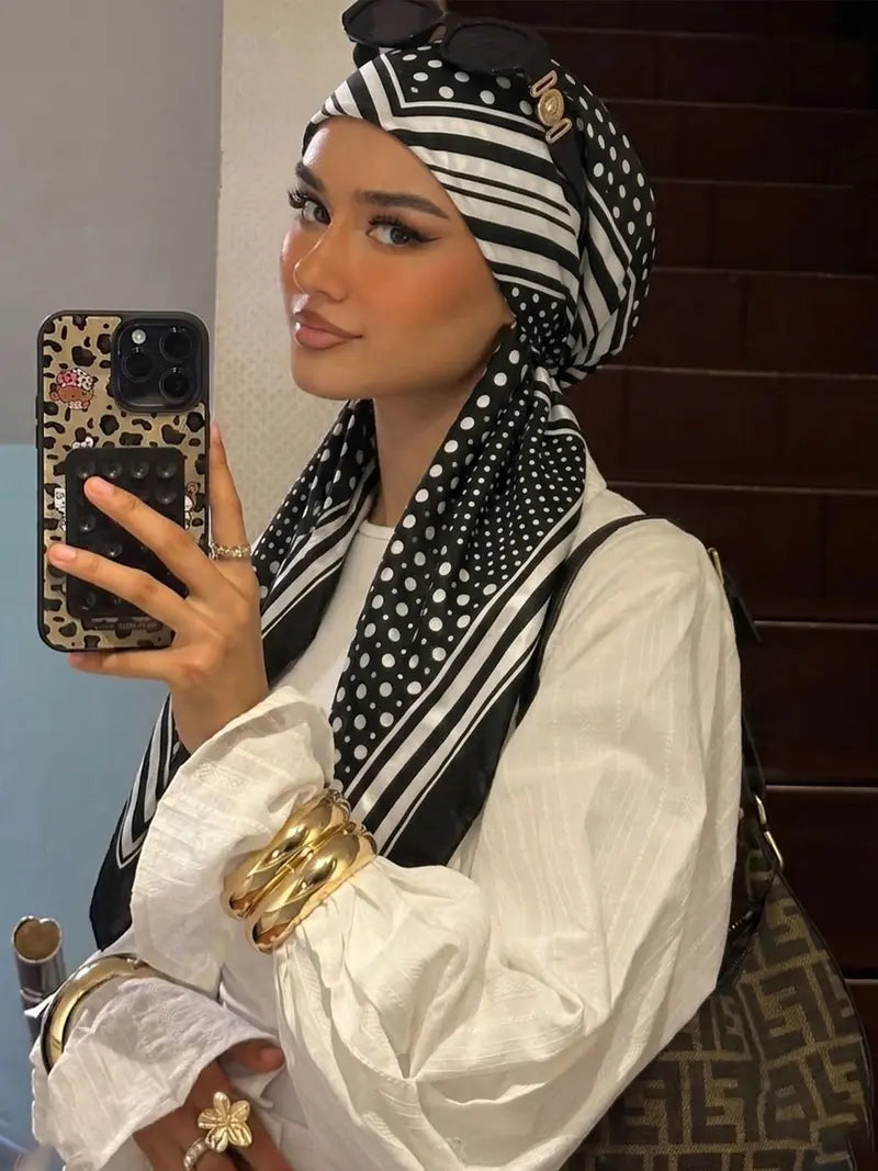 Women's Square Hijab Scarf - Color Block Print Turban