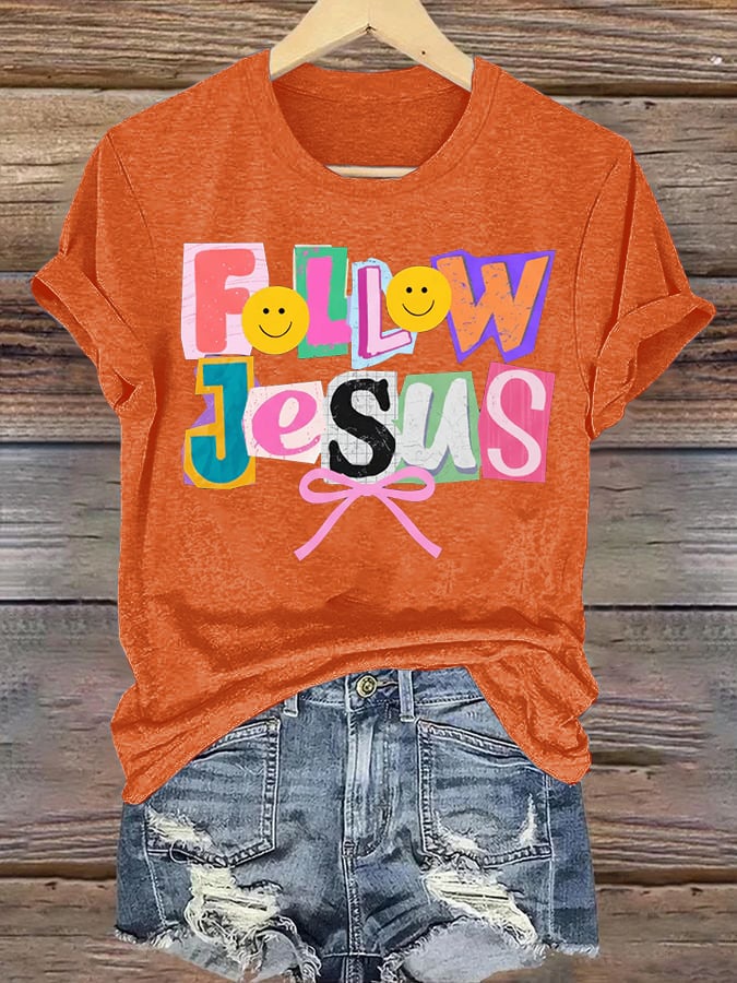 Women's  Follow Jesus Christian Faith Print T-Shirt