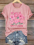 Women'S Casual Short-Sleeve Crew-Neck T-Shirt With Breast Cancer Awareness Print