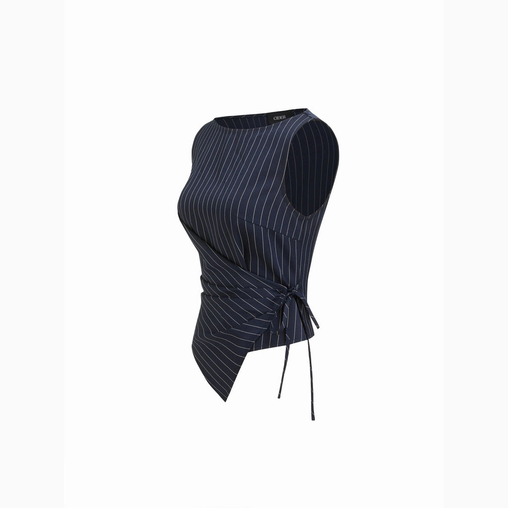 Cider Boat Neck Striped Wrap Knotted Top & Mid Rise Straight Leg Trousers Set– Office & Weekend Casual SwimWeek