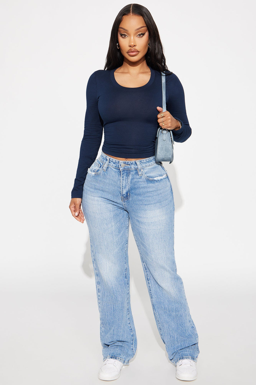 Elise Round Neck Long Sleeve Top - Black