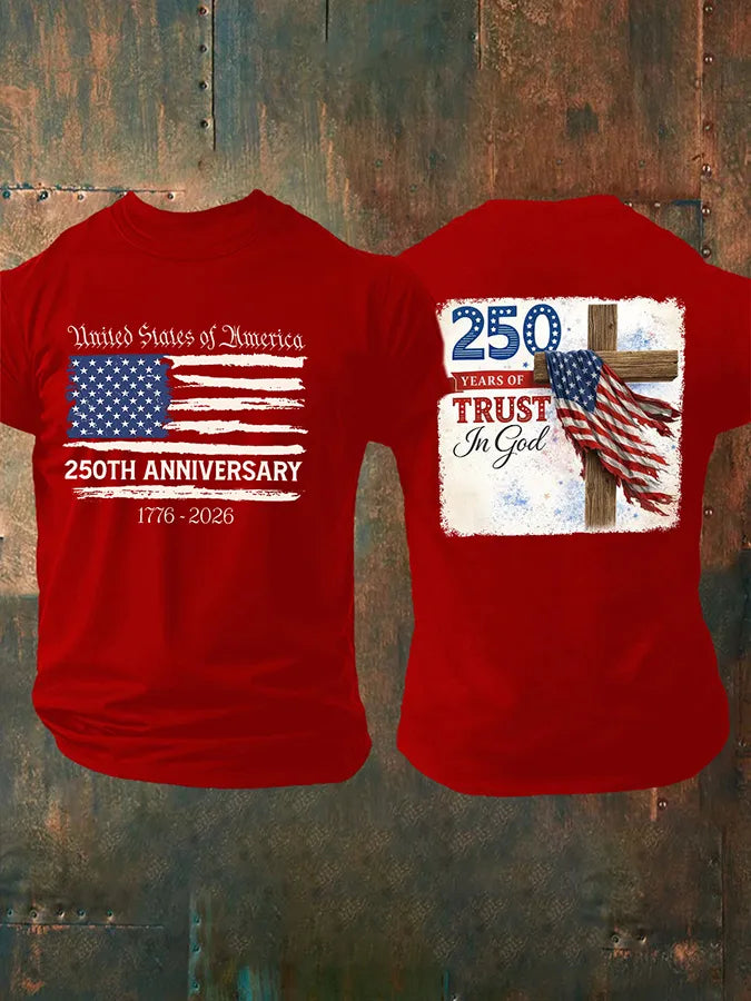 Men's Retro In God We Trust 250th Anniversary 1776-2026 Print T-Shirt