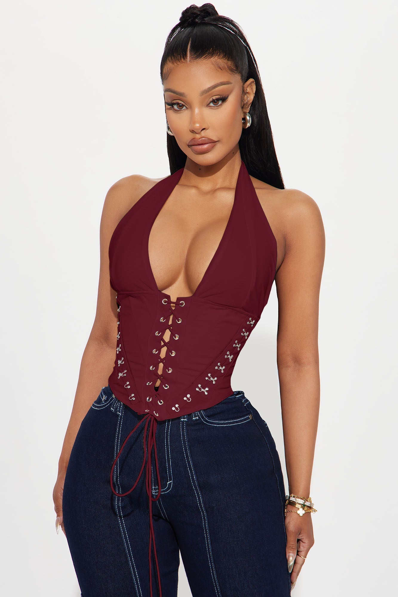 Alexis Lace Up Halter Top - Black