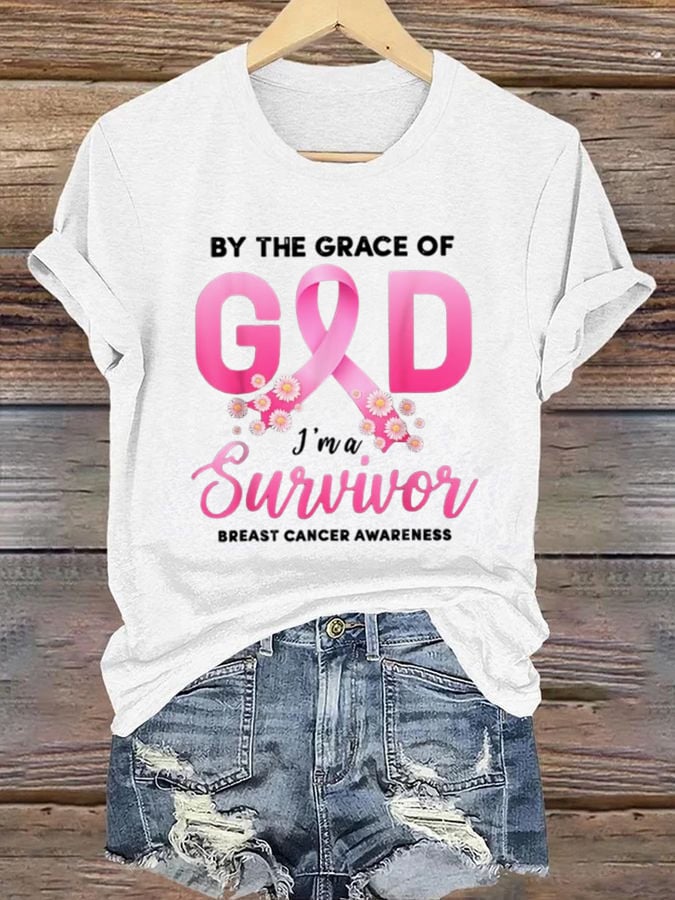 Women's By The Grace of God I'm A Survivor Breast Cancer Survivor T-Shirt