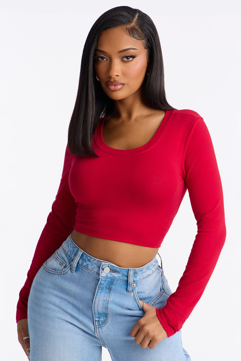 Elise Round Neck Long Sleeve Top - Black