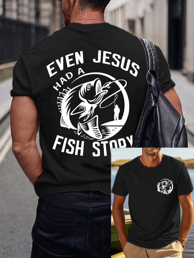 Men's Jesus Also Told The Story Of The Fish Printed T-Shirt