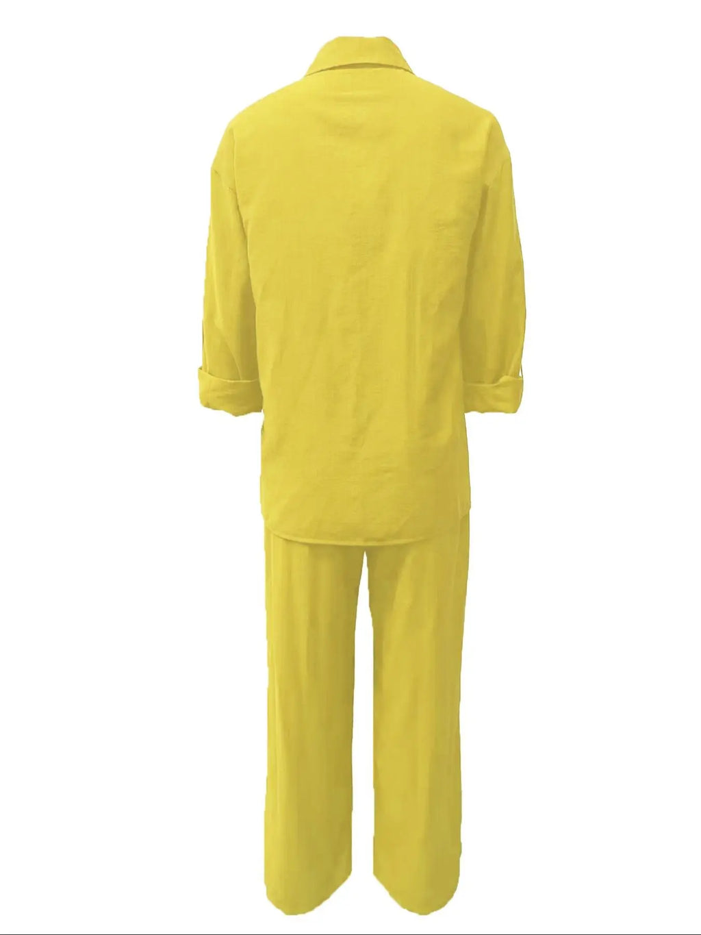 Women's Solid Color Long Sleeve Shirt & Wide Leg Pants Set