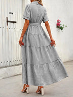 Women's Striped Print Adjustable Belted Button Dress, Elegant Chic Casual Fashion Long Dress for Summer, Breathable Lightweight Dress, Women's Clothing for Daily Wear, Fit, Womenswear, Maxi