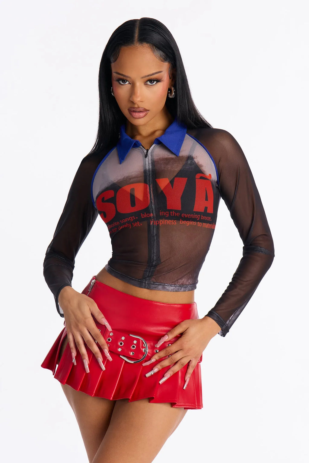 Soya Mesh Zip Up Top - Black/Blue