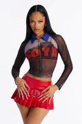 Soya Mesh Zip Up Top - Black/Blue