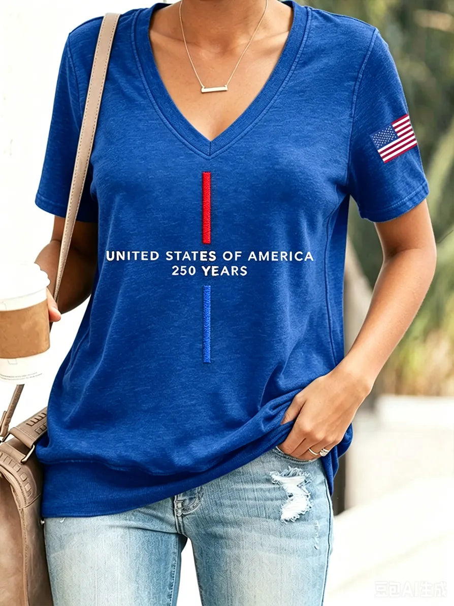 Women's America 1776-2026 Rhinestone Pattern T-Shirt