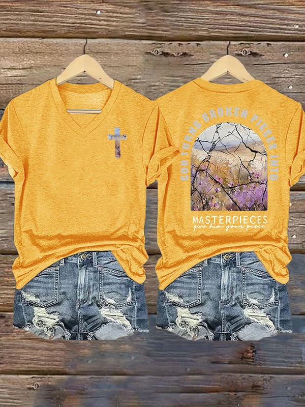 Women's  God Turns Broken Pieces Into Masterpieces Christian Tops Comfort Colors T-Shirt