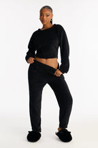 Keep You Cozy Plush Crew Neck PJ Jogger Set - Black