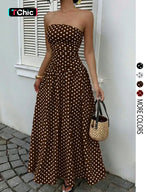 Women's Elegant Polka Dot Strapless Maxi Dress for Parties