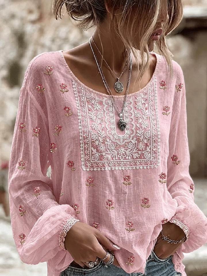 Women's Vintage Floral Breast Cancer Print Top