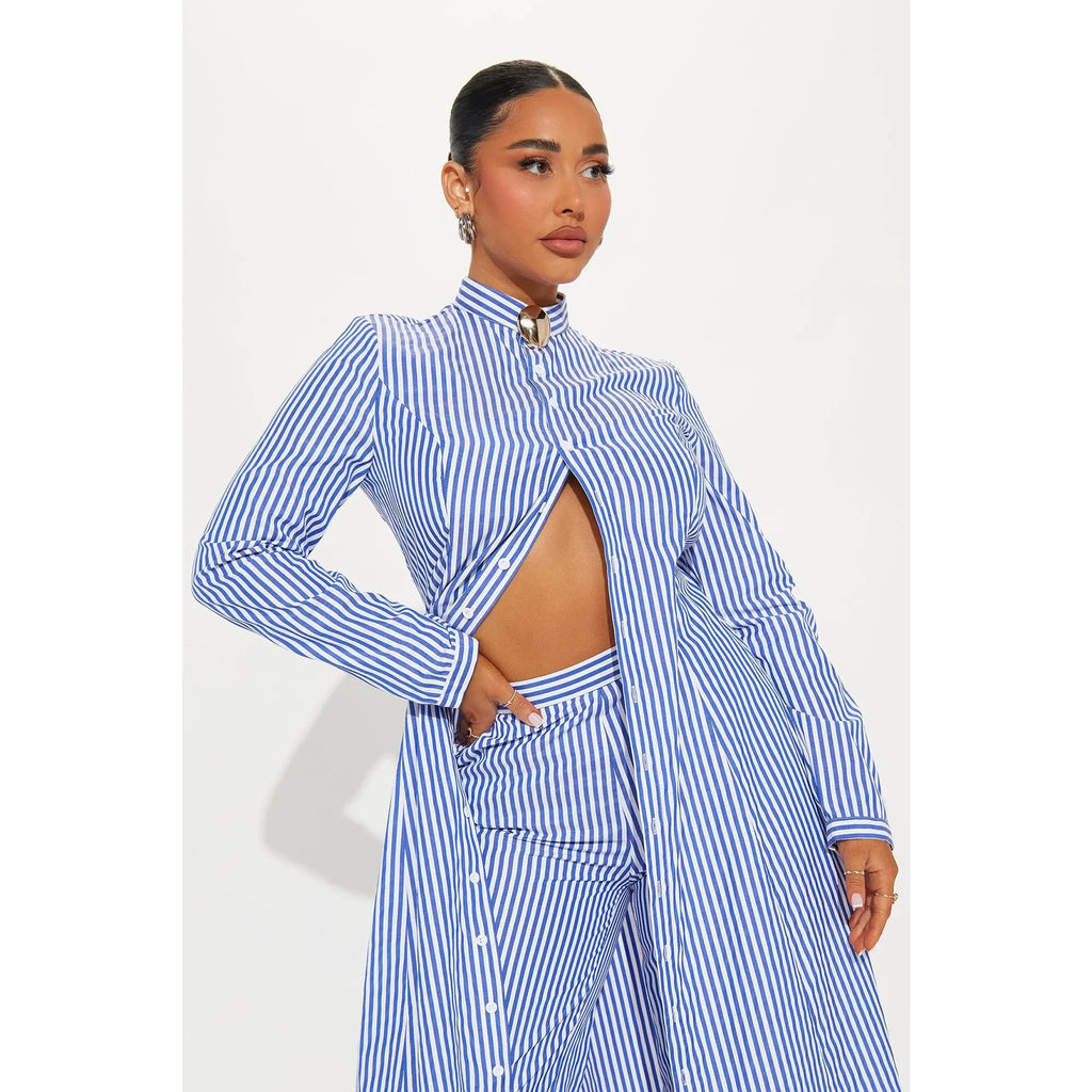Yacht Trip Stripe Pant Set - White/Blue