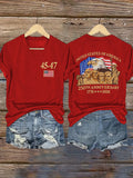 V-Neck Retro United States Of America 250th Anniversary Print T-Shirt
