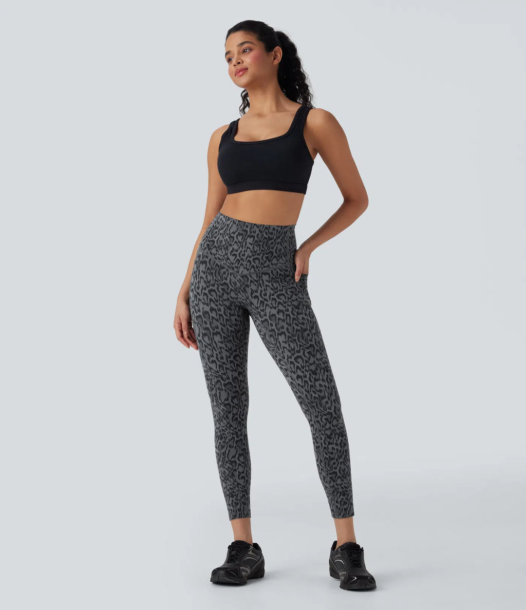 UltraSculptTM Leopard Print High Waisted Tummy Control Yoga Leggings with Pockets