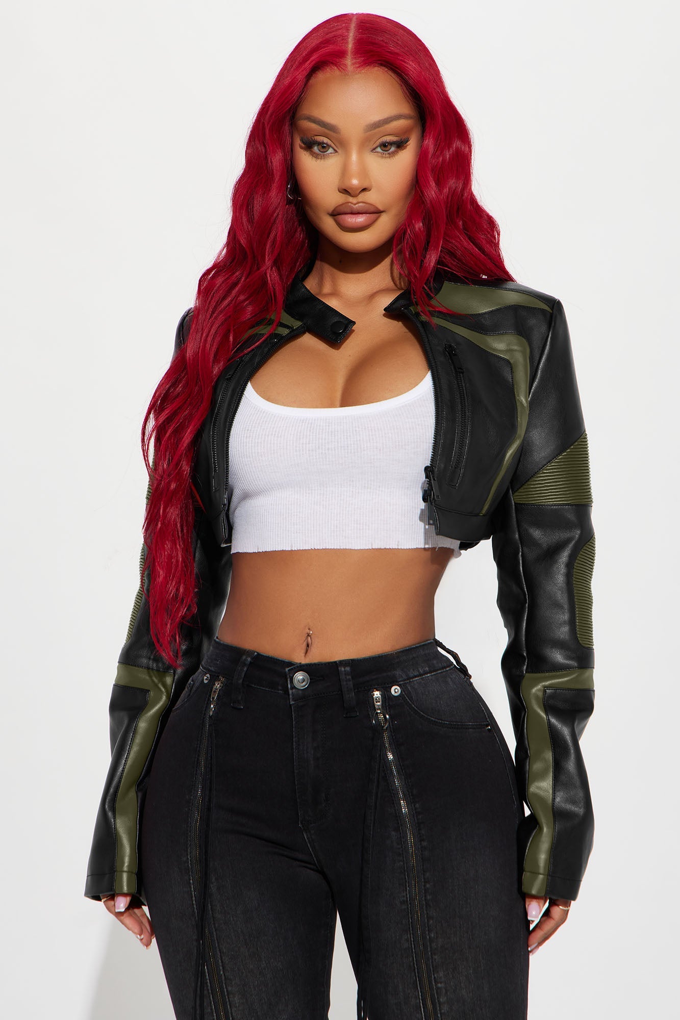 Not Like The Rest Faux Leather Moto Jacket - Black/Red