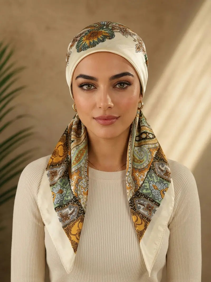 Women's Square Hijab Scarf - Color Block Print Turban