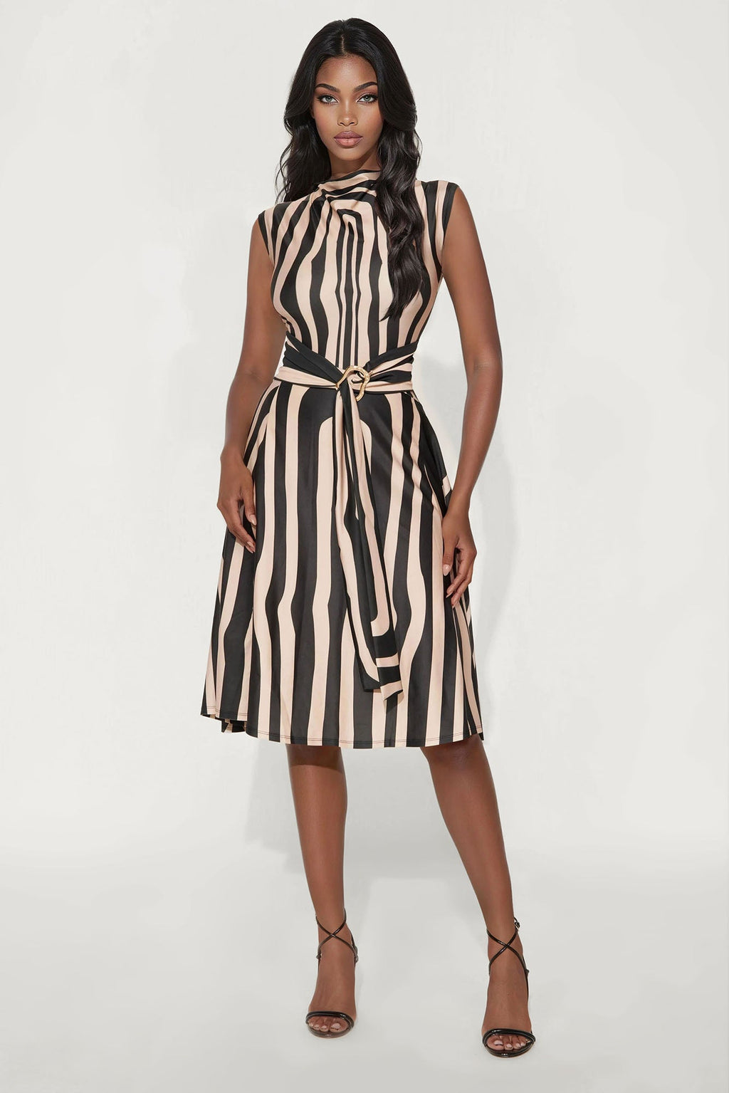 Magnolia Belted Midi Dress - Taupe/combo