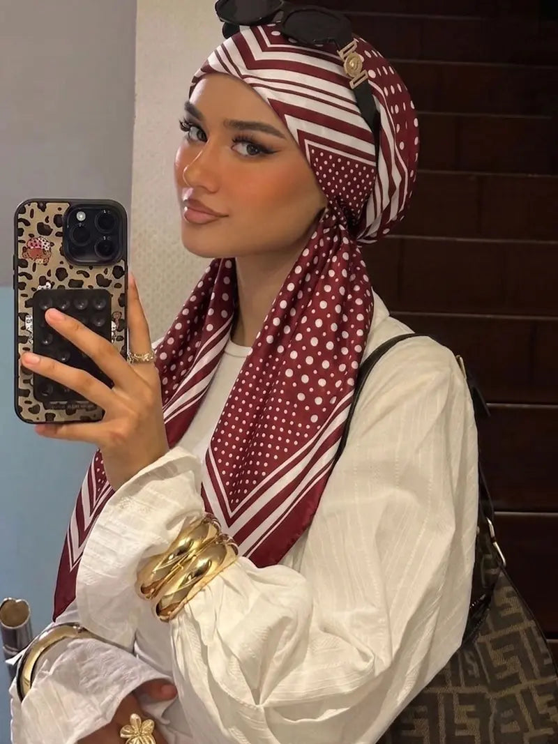 Women's Square Hijab Scarf - Color Block Print Turban