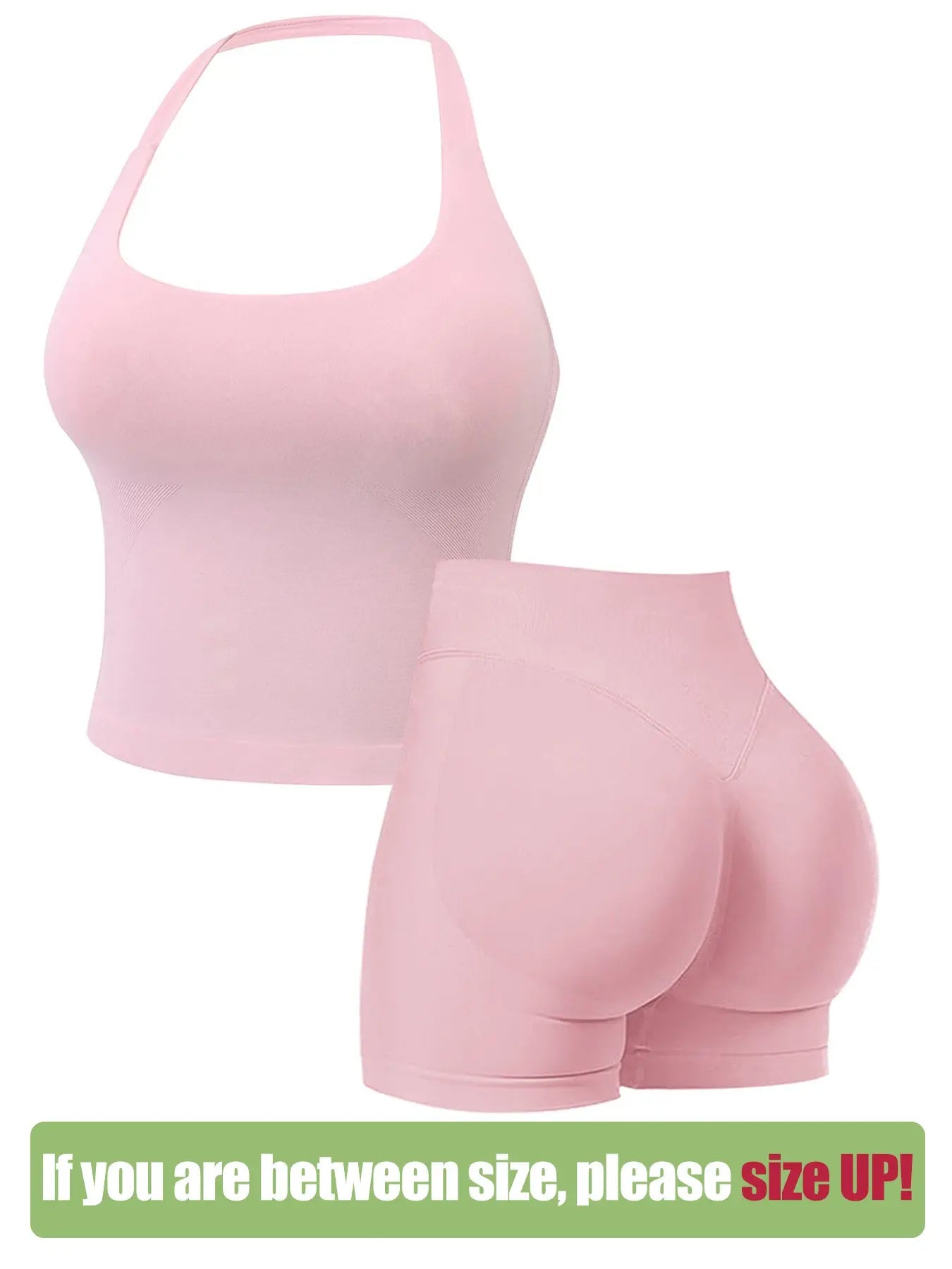 Seamless Workout Sets for Women, Halter Tank Top & Gym Scrunched Shorts Sports Set, Sporty Breathable Quick Drying Outfits for Yoga Gym Workout Running, Ladies Sportswear for Summer