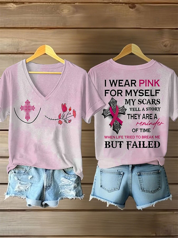 Women's Breast Cancer Awareness Print Round Neck T-Shirt