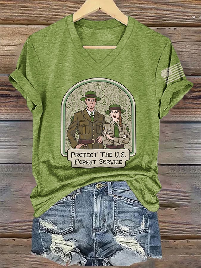 V-Neck Retro Protect The U.S. Forest Service Print T-Shirt
