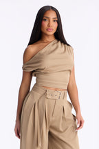 Adeline Off Shoulder Belted Pant Set - Khaki
