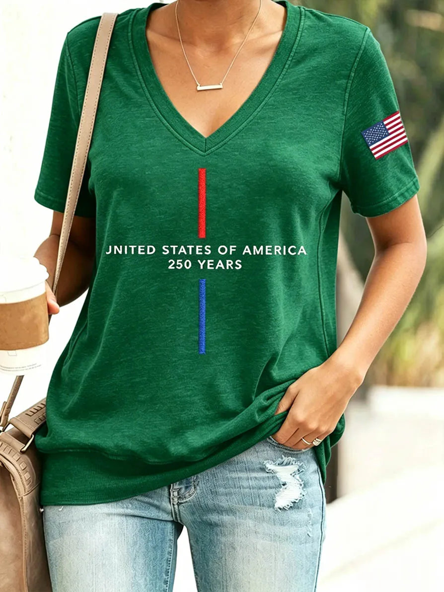 Women's America 1776-2026 Rhinestone Pattern T-Shirt
