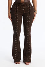 Maddy Lace Up Flare Jeans - Brown